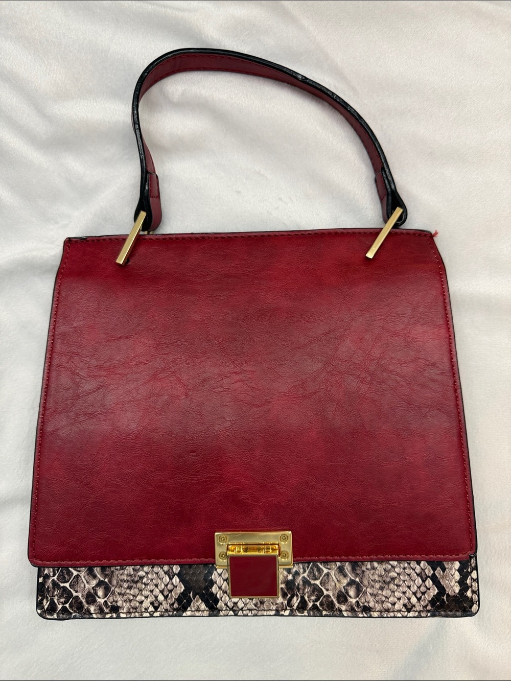 Kate Landry Red Women's Purse with Snake and Gold Clasp - top handle & strap